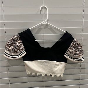 SHEIN Black and Cream Crop Top with Patterned Sleeves